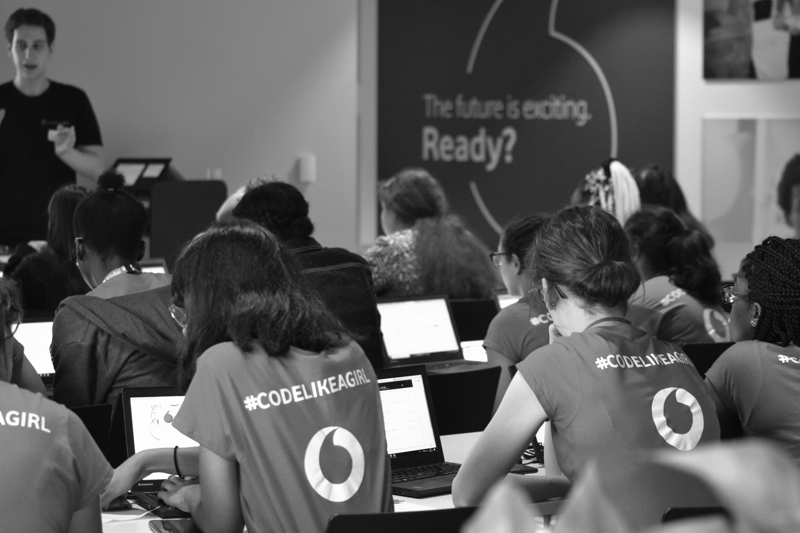 Class of women learning to code at Vodafone