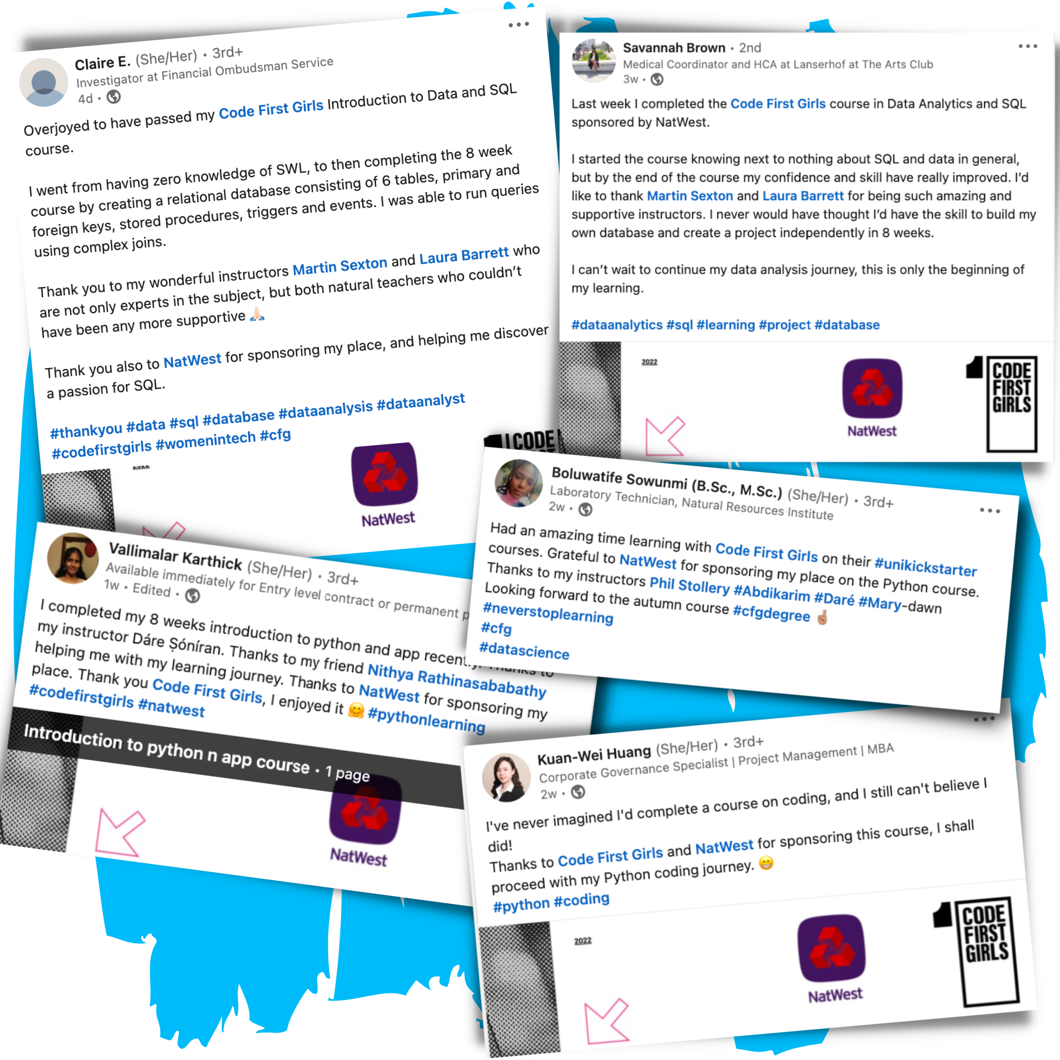 Code First Girls Community: Posts on social media sharing experiences of the CFG Classes