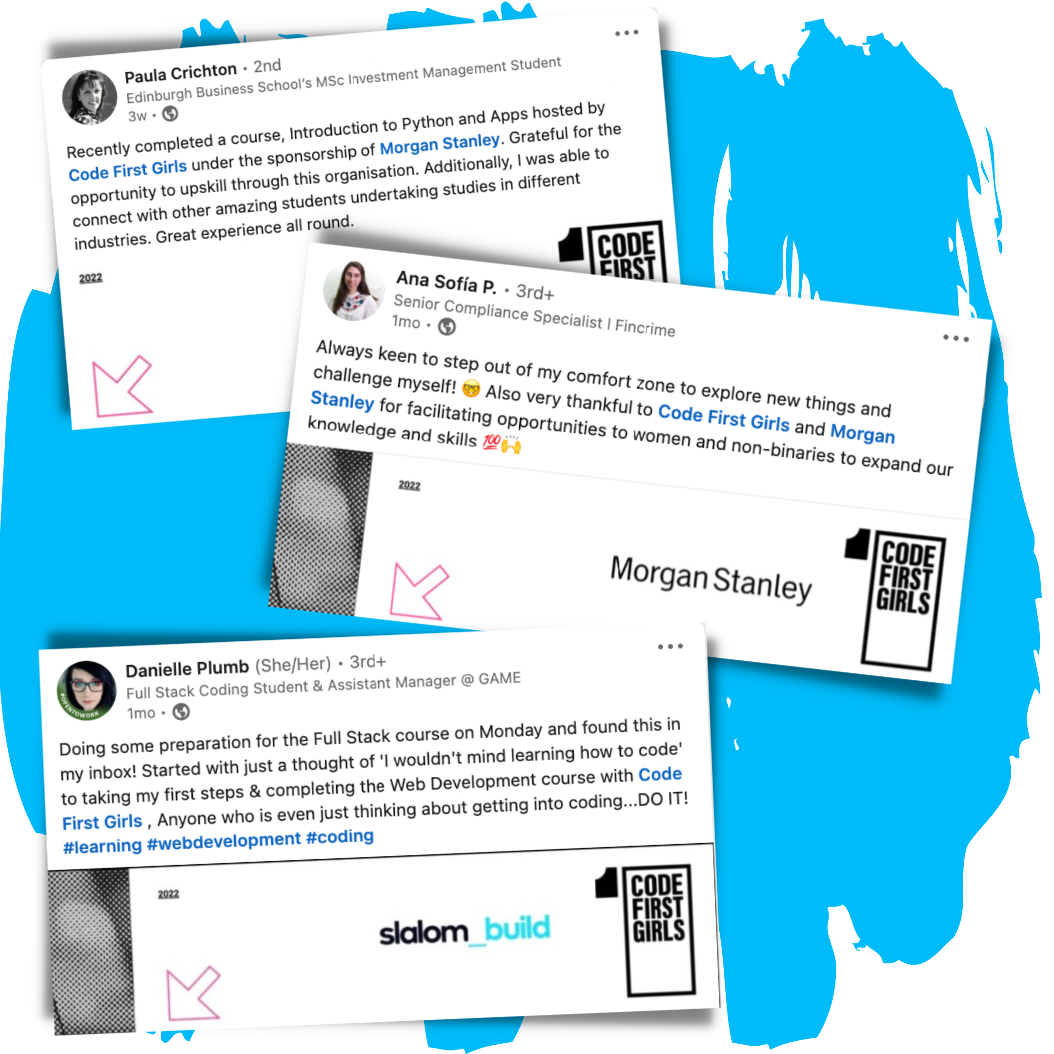 Code First Girls Community: Posts on social media sharing experiences of the CFG Classes