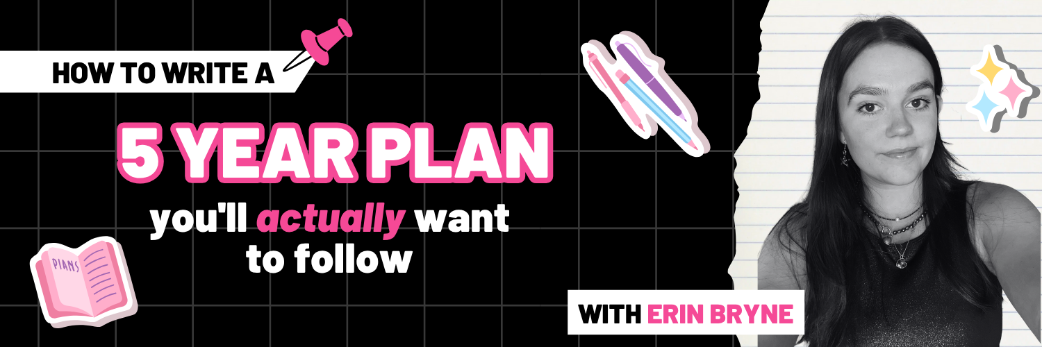 Blog banner to introduce how to write a 5-year plan. Featuring the authors image and name.