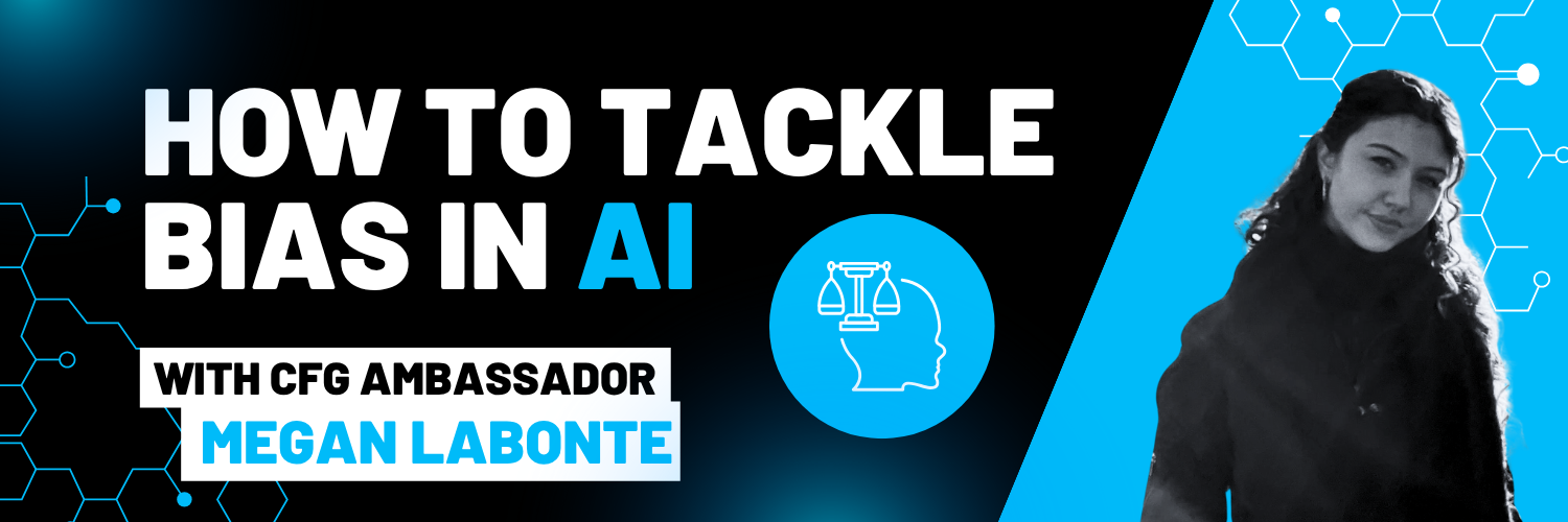 Blog banner featuring author and blog title no stem no stress, how to tackle bias in ai