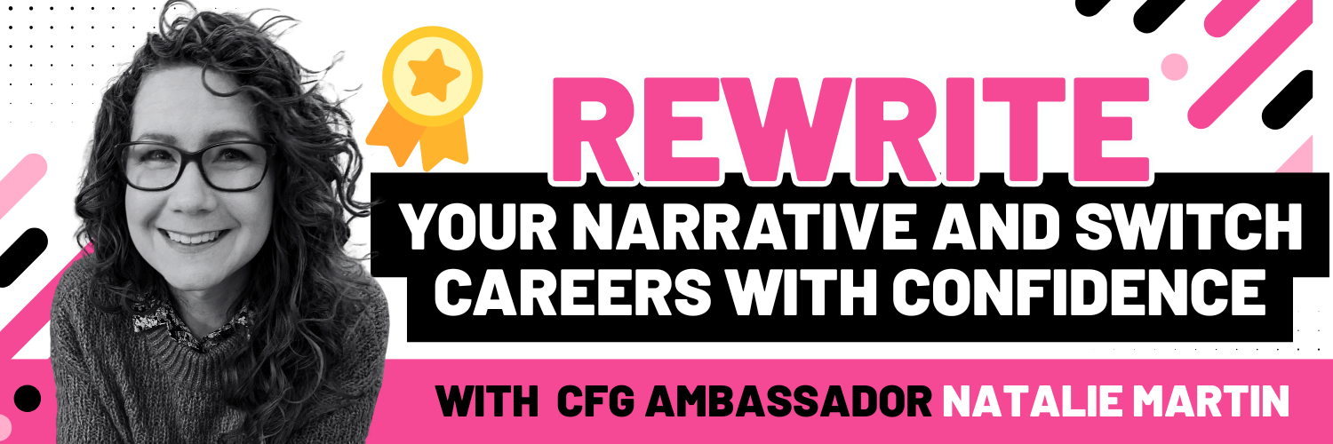 Blog banner showing the author and the blog title 'rewrite you career: switching careers with confidence"