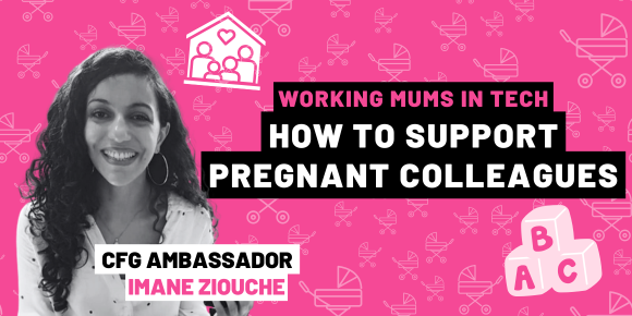 blog thumbnail featuring author and blog title 'working mums in tech how to support pregnant colleagues'